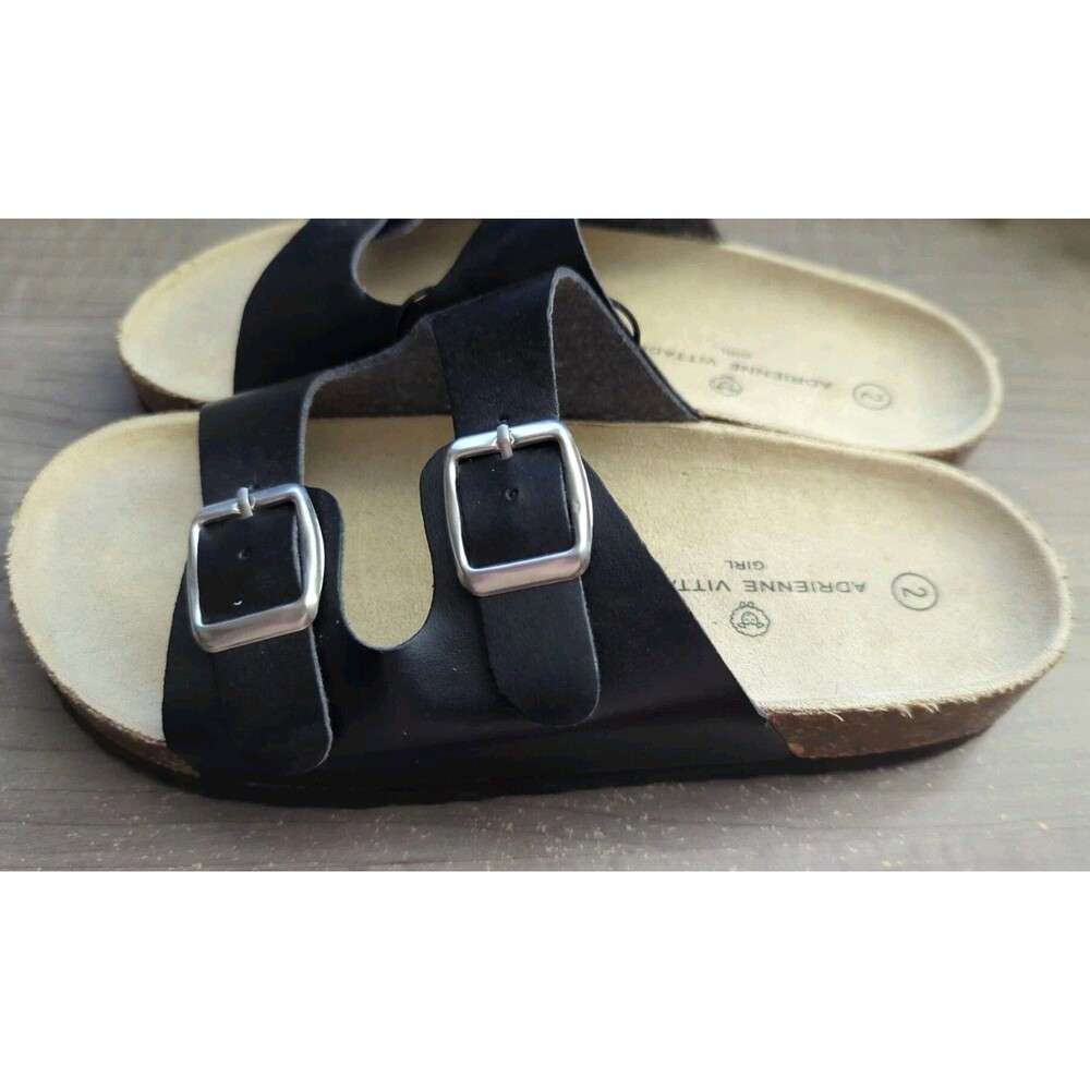 Adrienne Vittadini Girl Size 2 Black Double Strap Buckle Slide Sandals Brooklyn - Picture 2 of 3